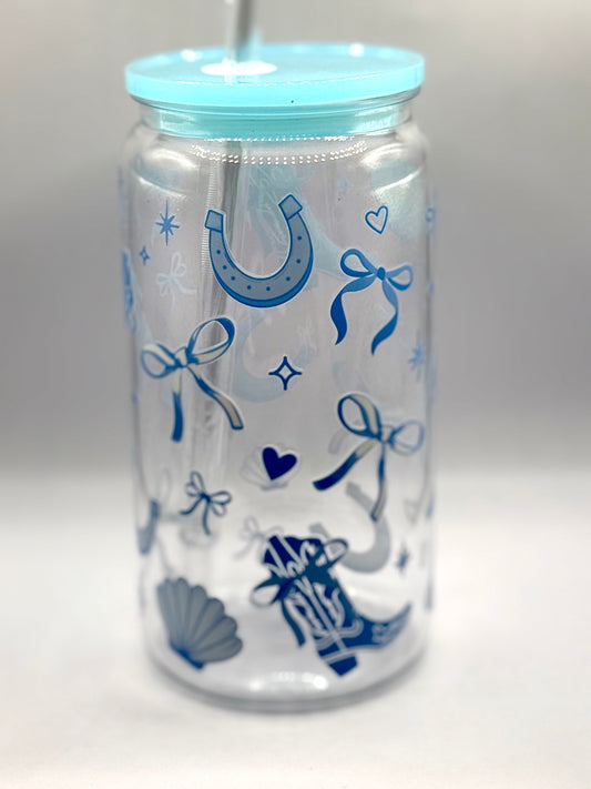 Blue Cowgirl Acrylic Can Cup